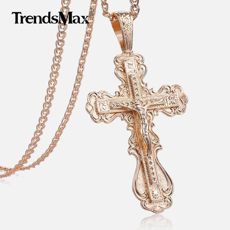 

Pendant Necklaces Crucifix Cross Necklace For Women Men 585 Rose Gold Snail Link Chain Fashion Wholesale Jewelry KGP1721