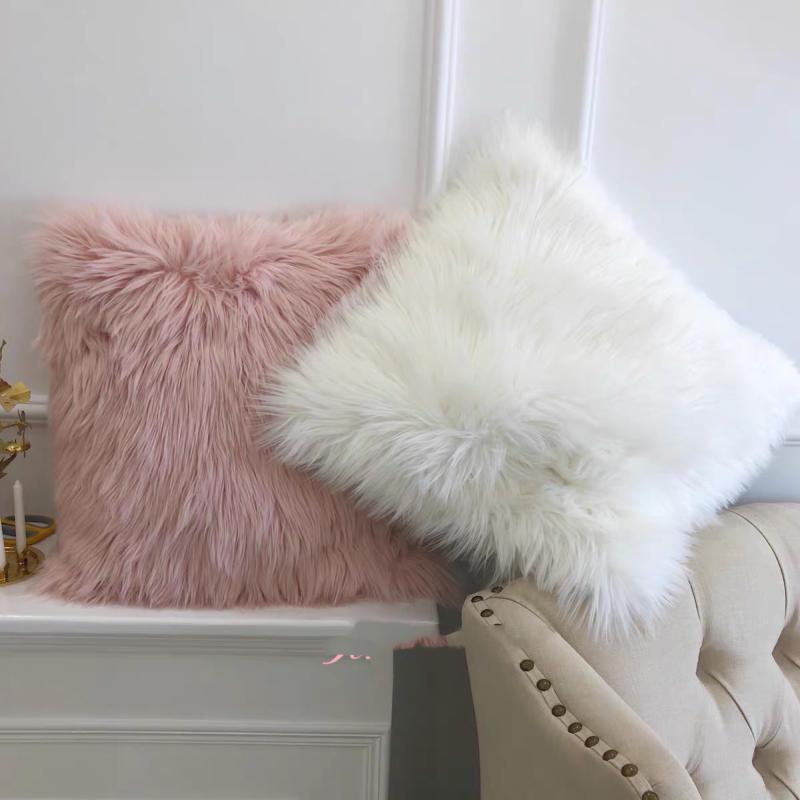 

Light Luxury Plush Cushion Cover Room Sofa Decoration Pink Long Hair Faux Fur Pillow Case 40x40cm, White cushion cover