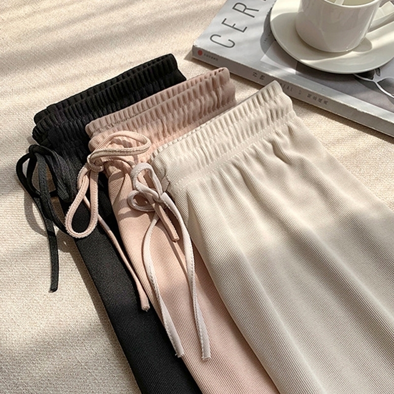 

Soft Comfort Women Pants New High Waist Casual Summer Slacks Pants Women Ice Silk Ankle-Length Long Trousers Female Slacks 201006, Ankle beige