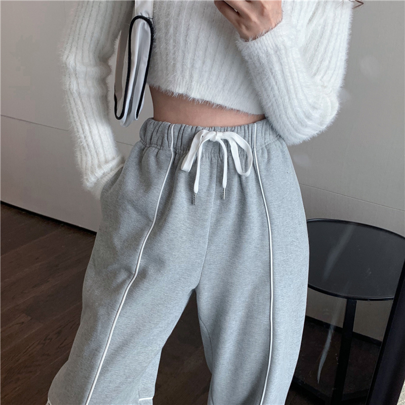 

2021 Female Mode Releases New Jogger High-waist Arrival Woman Pants More Cashmere Drawstring Streetwear Pant Plus Size 7YNS, Black-thin.