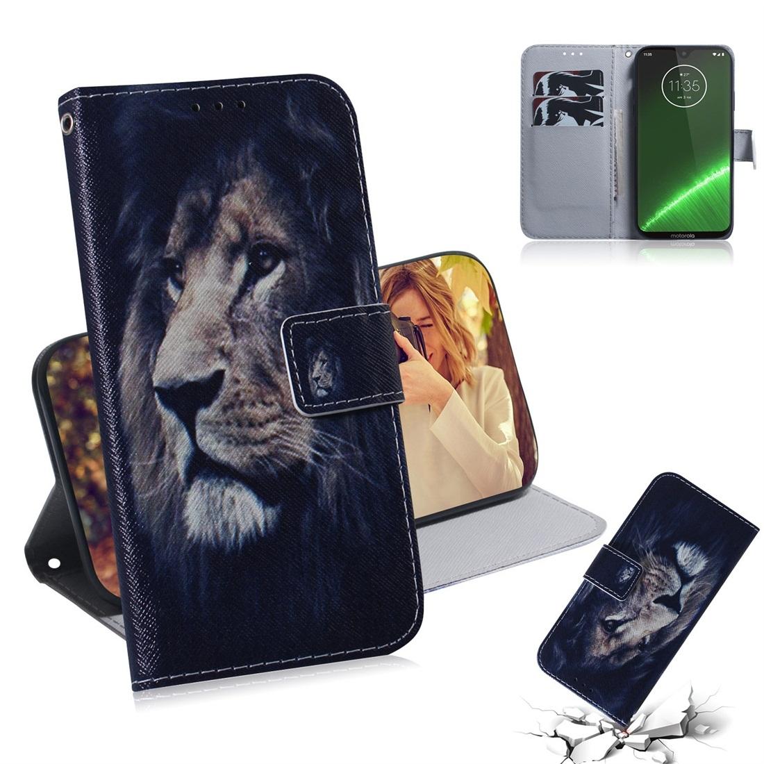 

Lion Pattern Coloured Drawing Horizontal Flip Leather Case for Motorola Moto G7 Moto G7 Plus with Holder Card Slots Wallet