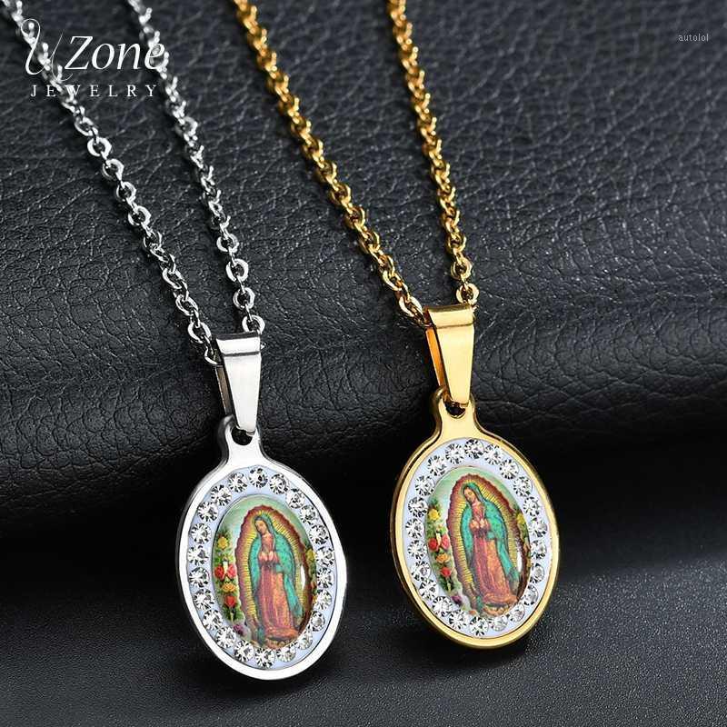 

Uzone Religious Virgin Mary Pendant Amulet Necklace Stainless Steel Christian Jewelry CZ Stone Prayer Necklaces For Women Collar1