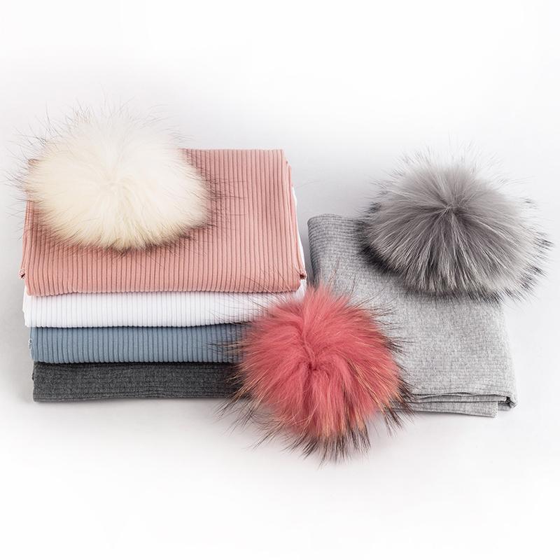 

Fashion Newborn Baby girls boy Ribbed Double layer blankets with 5 Real Raccoon Fur Pompom Soft Travel Sleeping swaddle blanket