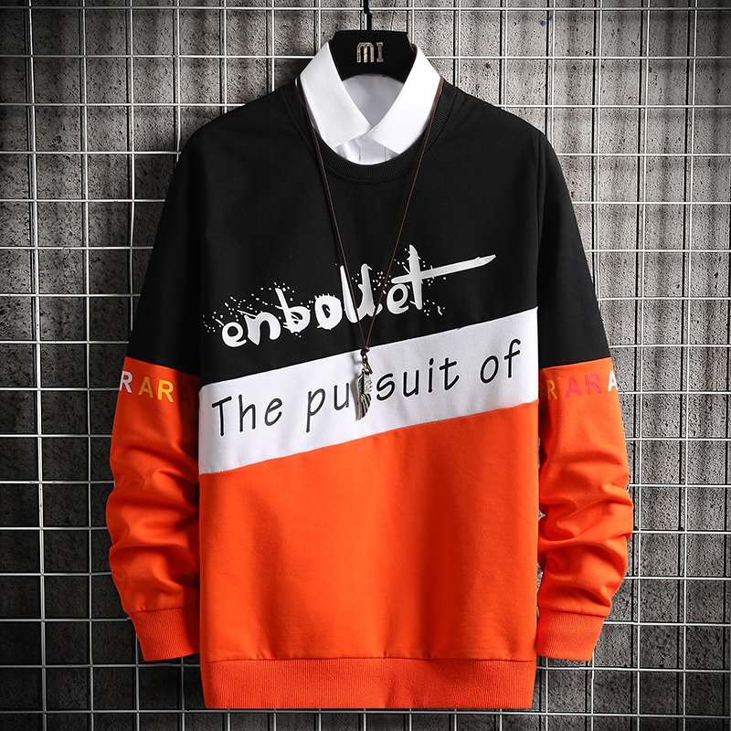 

Crewneck Sweatshirt Men 2020 Patchwork Sweatshirts Hip Hop Harajuku Japanese Streetwear Orange Hoodie Men Hoodies, Blue hoodie men