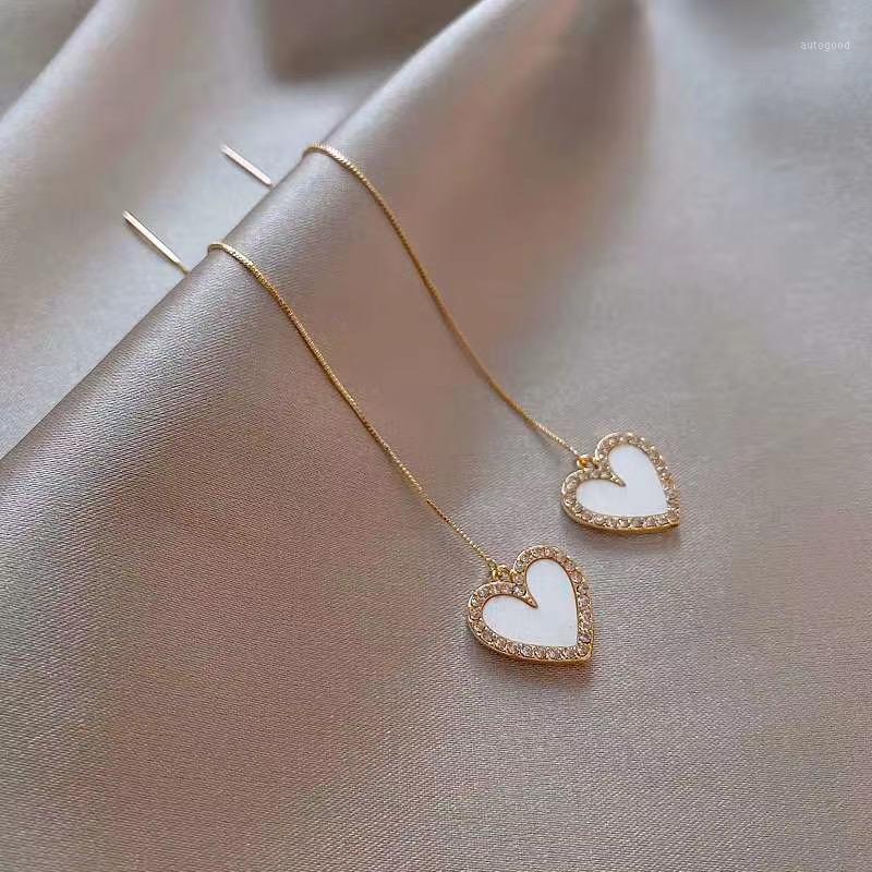 

Dangle & Chandelier 1 Pair Love Heart Long Earrings Tassel Chain Metal Gold-color For Women Fashion Jewelry1