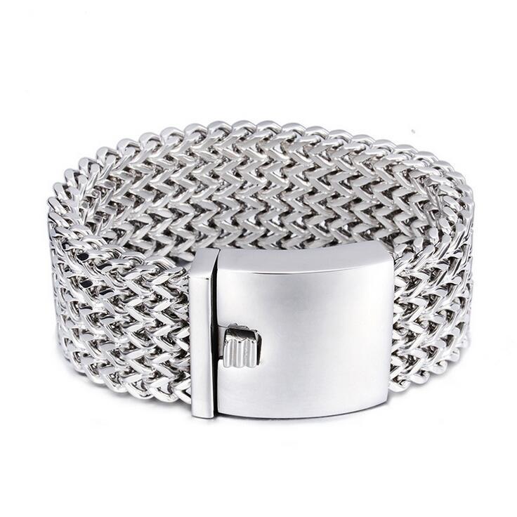 

18mm Wide Silver Plated Multilayer Chain Mesh Bracelet Punk Mens 316L Titanium Stainless Steel Biker Bracelet Bangle Jewelry