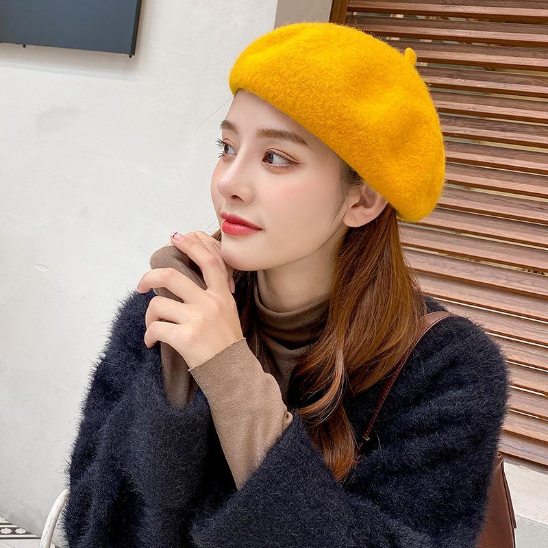 

Warm Wool Beret Hats Winter Women French Artist Beanie Hat Cap For Sweet Girl Gift Vintage Spring Painter's Hats SWANOWING, Black