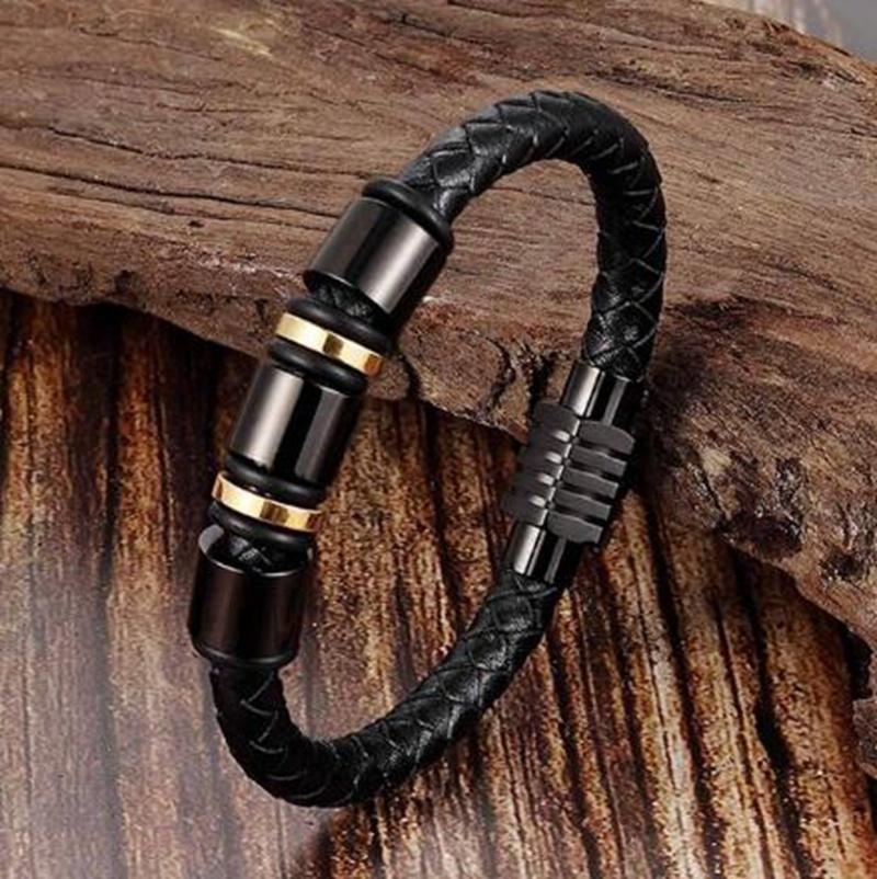 

Fashion Trend Men's Black Leather Leather Woven Texture DIY Combination Punk Sports and Leisure Men's Bracelet Boutique Jewelry
