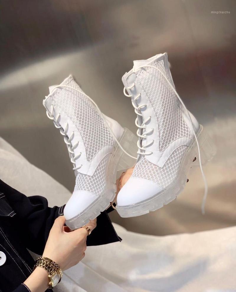

Clear Transparent Women Ankle Boots Fashion Lace Up Mesh Air Women Short Boots Platform Wedges Autumn Summer Martin1, As show