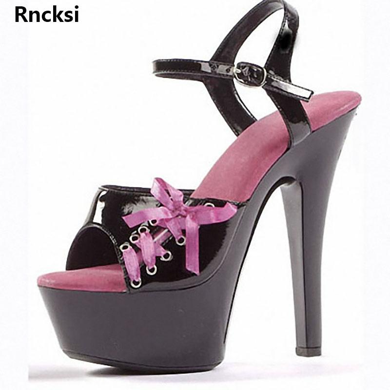 

Rncksi New Patent Leather Spring Summer Shallow Mouth Shoes 15CM High-Heeled Sandals Dress Shoes Party Women's, Black
