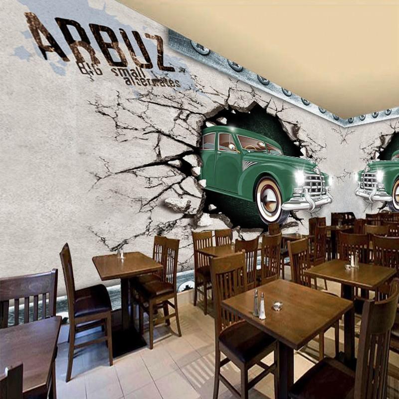 

Drop Shipping Custom Mural Custom Living Room Wallpaper Car Broken Wall Restaurant Bar Background Wallpaper, As pic