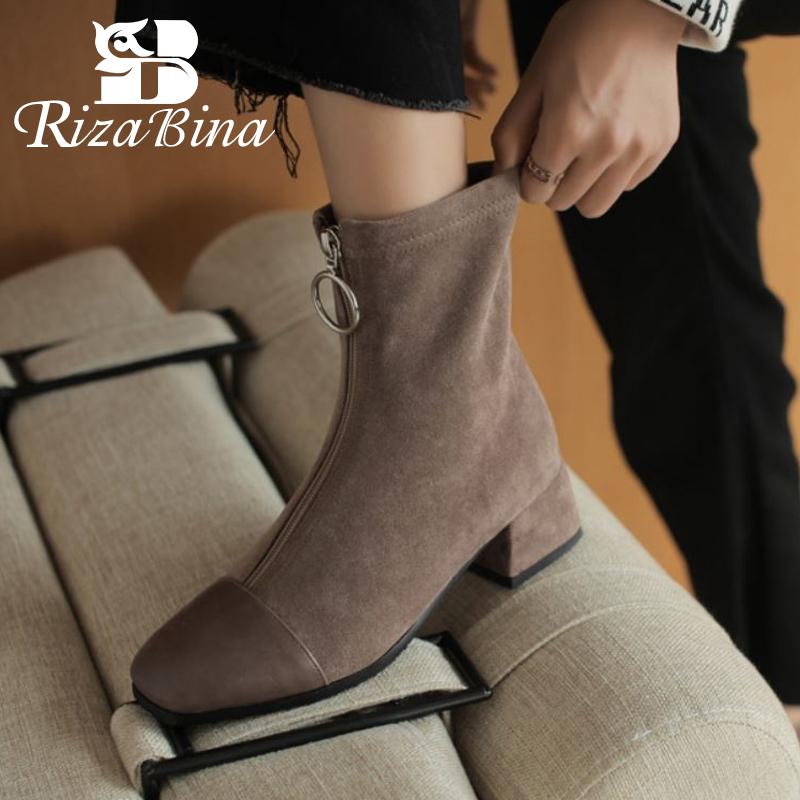 

RIZABINA Size 31-43 Women Long Boots Zipper Patchwork Women Knee High Boots Fashion Cool Winter Shoes Footwear, Black short