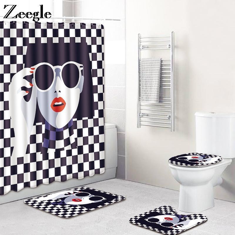 

Zeegle Shower Curtain and Bath Mat Set Anti Slip Toilet Pedestal Rug Absorbent Bathroom Doormat Toilet Seat Cover Mat Set1