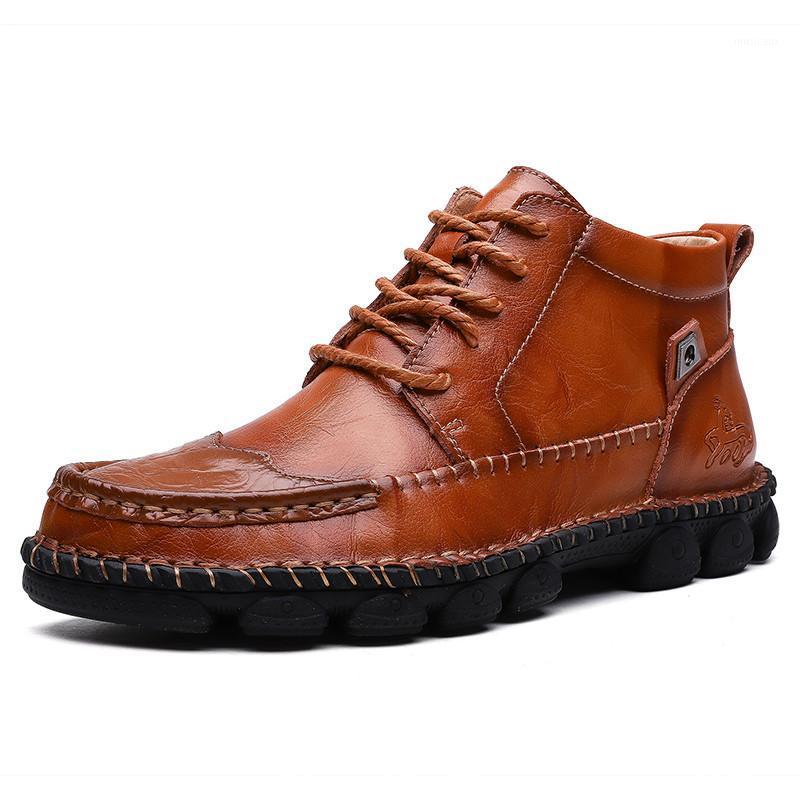 

2020 New Autumn Winter Cow Split Leather Men Boots Comfortable Motorcycle Boots Men Footwear Rubber Ankle Men's Shoes1, Black