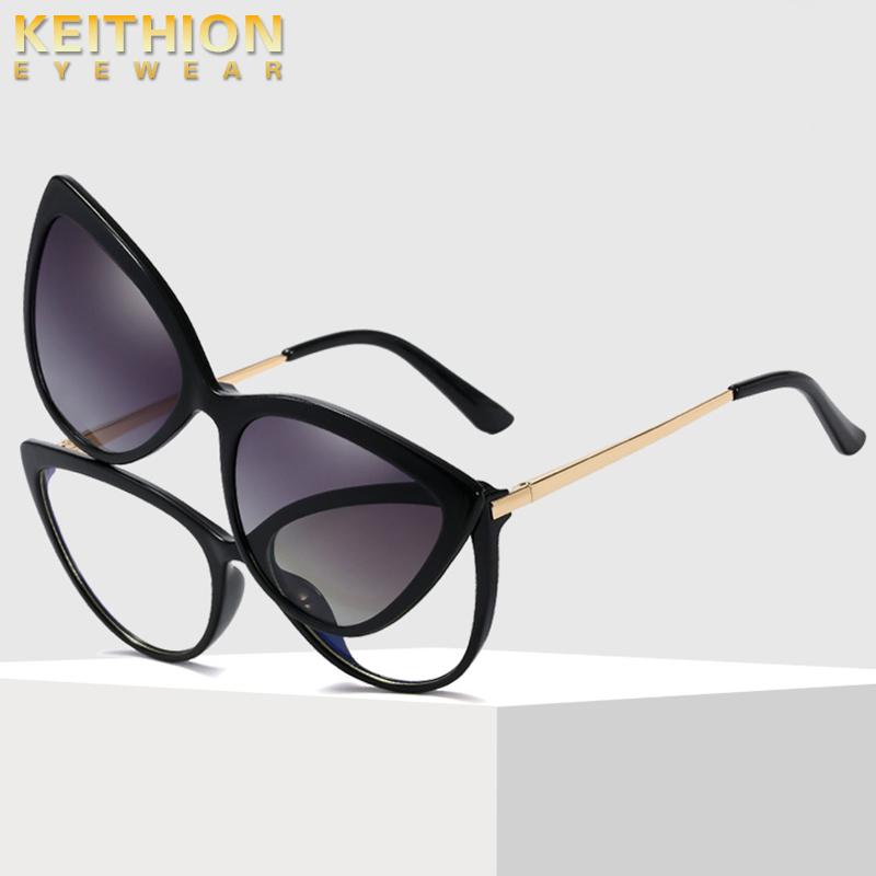 

Sunglasses KEITHION Cat Eye Polarized Women Magnetic Clip On Glasses TR90 Optical Prescription Eyeglass Frames Magnet Clips