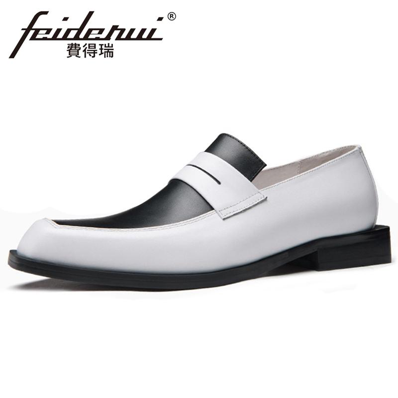 

British Genuine Leather Formal Dress Men's Loafers Square Toe Handmade Male Footwear Mixed Colors Man Wedding Party Shoes HQS386, Assorted