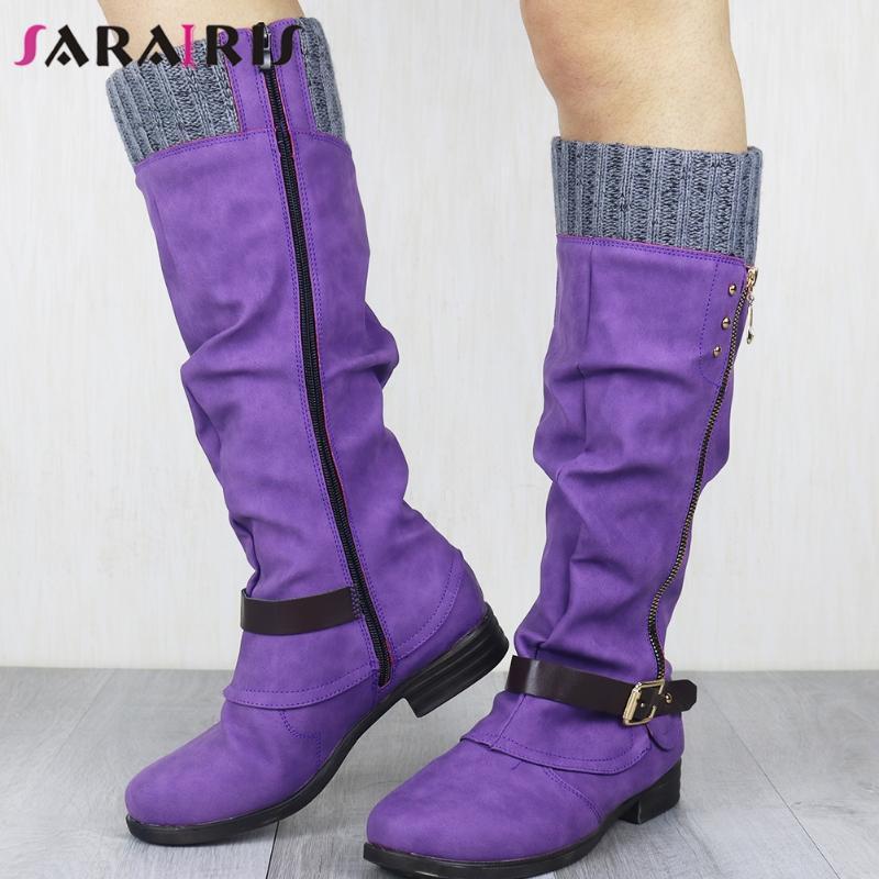 

SARAIRIS Big Size 35-43 Ladies Classic Retro Daily Boots Mid Calf Boots Women Chunky Heels Buckle Zipper 2020 Shoes Woman1, Red