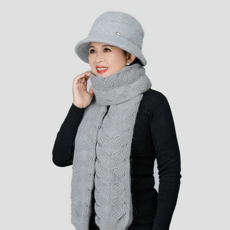 

2020 New Knitted Wool Winter Hat Scarf Set Women Thick Cotton Beanies Scarf Female Mom Warm Winter Accessories Girls Gift, Pink