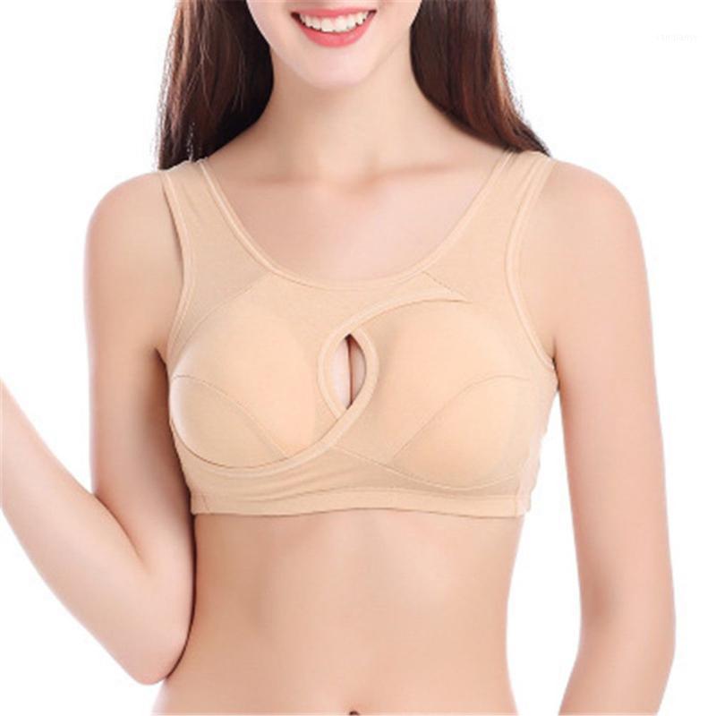 

Breathable Sleep Underwear Seamless Double Layer Yoga Vest One-piece Rimless Bra Solid Color Breast Bra1, Gray
