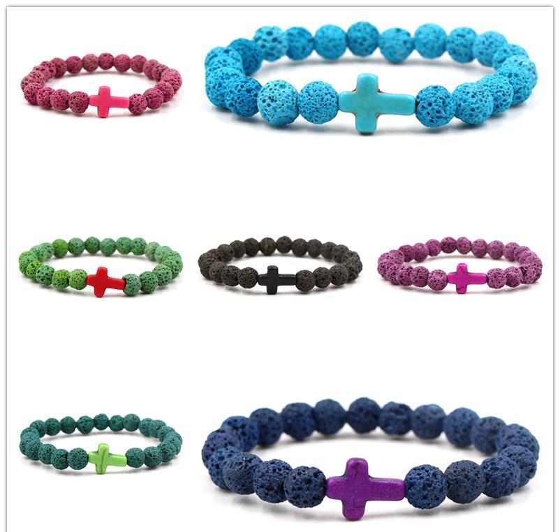 

New Style 8mm Natural Lava Stone Beads Cross Bracelet Aromatherapy Essential Oil Diffuser Bracelet jllcoC bde_jewelry