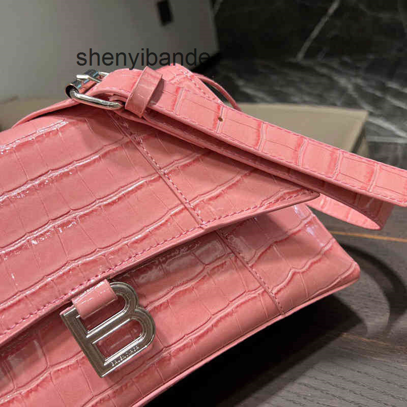 

Fashion Handbags Balencaigas Handbags Designer Bag b Family Hourglass High Version Leather Women's Handbag Crocodile Pattern Single, Pink