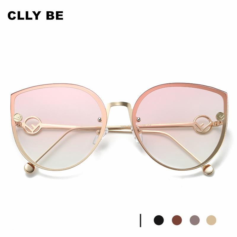 

2020 Cat Eye Sunglasses Women Design Brand Metal Frame Mirror Sun Glasses Luxury Vintage Rimless Gradient Glasses For Female