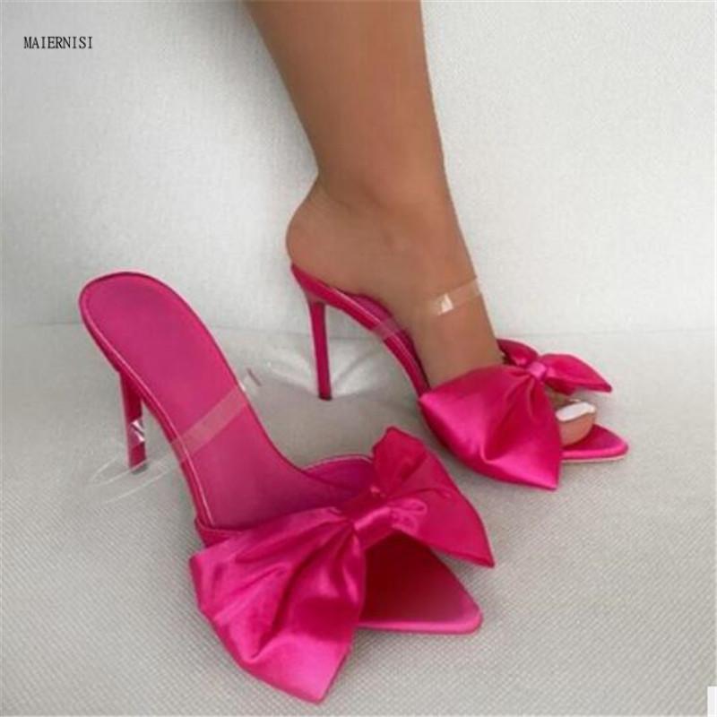 

2021 new big bow women sandals net celebrity high quality open toe women shoes 12CM slippers sexy fashion show 4-9 10, Black