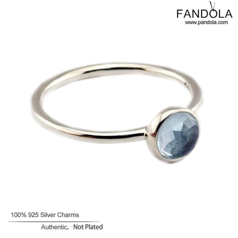

Cluster Rings 100% 925 Sterling Silver Ring March Droplet Aqua Blue Crystal Wedding For Women Men Jewelry Bagues Pour Femme