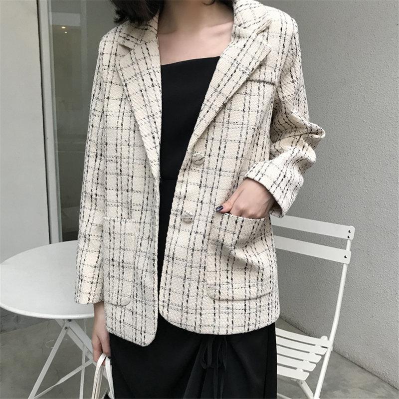 

HziriP Chic Women Plaid 2020 Elegant All Match Slim Slender Fashion Office Ladies Casual Feminine High Street Loose Plus Blazers, Black