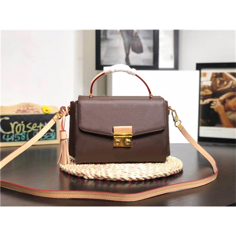 

Global Free Shipping 41581 Size 25cm 17cm 9cm Classic Deluxe with Leather Ms. Shoulder Bag The Best Quality Tote, Lattice brown