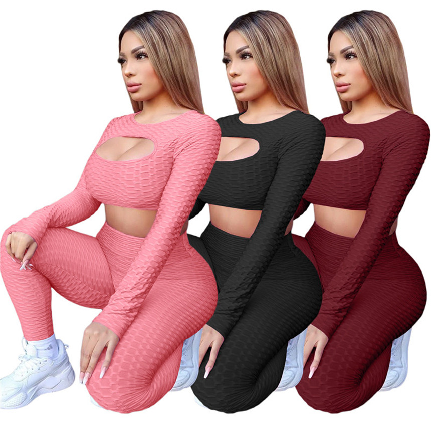 femmes casual survêtement sexy 2 pièces ensemble à manches longues crop topleggings couleur unie jogger ensembles mode clubwear plus la taille te