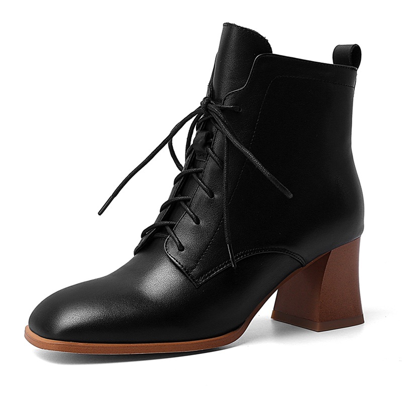 

2021 New Mark Winter Ankle 100% Genuine Hide High Heels Toe Black Shoes Boots 1fn1, Brown