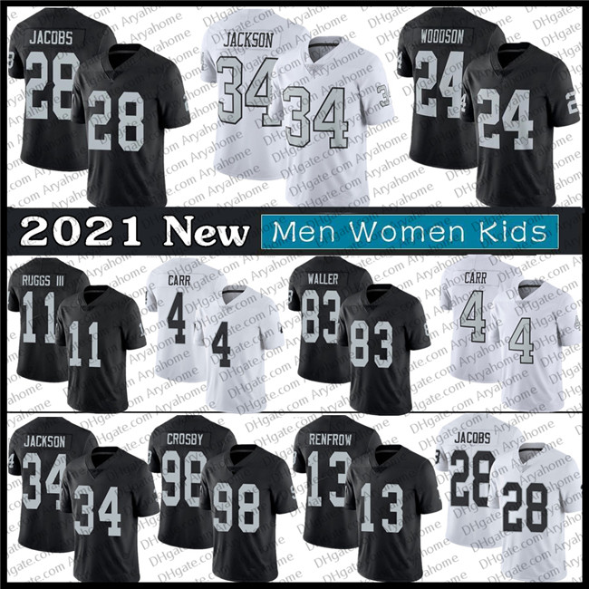 

28 Josh Jacob Jersey Men Women Kids 24 Charles Woodson 4 Derek Carr Maxx Crosby 11 Henry Ruggs III 83 Darren Waller 34 Bo Jackson Jerseys, My store(aryahome)