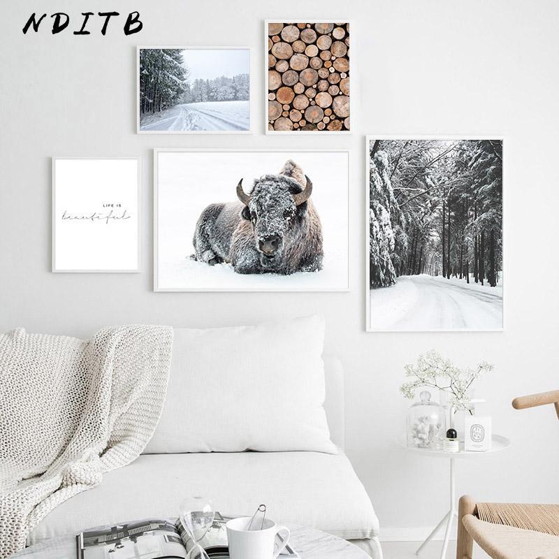 

Winter Landscape Pictures Scandinavian Posters Nordic Forest Scenery Wall Art Canvas Prints Painting Modern Home Room Decoration1