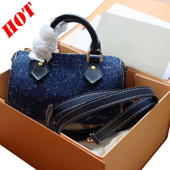 

2022 nano Womens messenger bag Classic Style Fashion Shoulder Lady Totes handbags Speedy 16cm With Shoulder Strap Leather mens denim bags