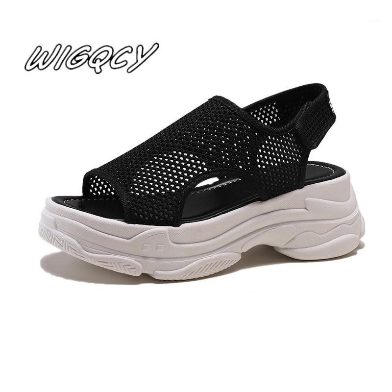 

2019 summer women's sexy open toe sneakers sandals fashion non-slip breathable mesh cloth muffin bottom sandals Slip-On1, Black