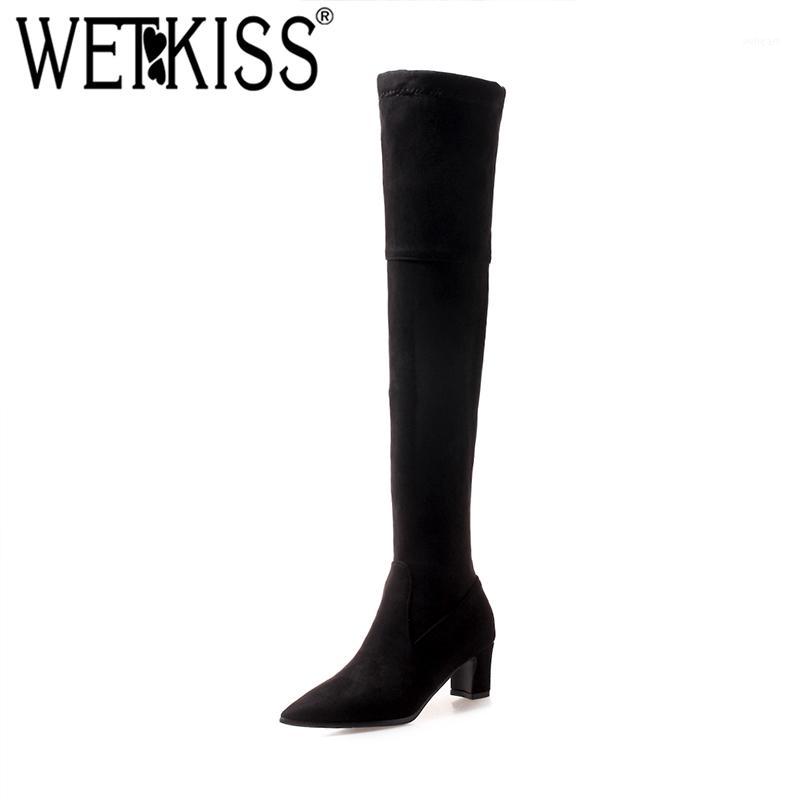 

WETKISS Black Zip Thick Heel Shoes Winter Keep Warm Women Over The Knee Boots Pointed Toe Casual Female Boots Long Thermal Shoes1