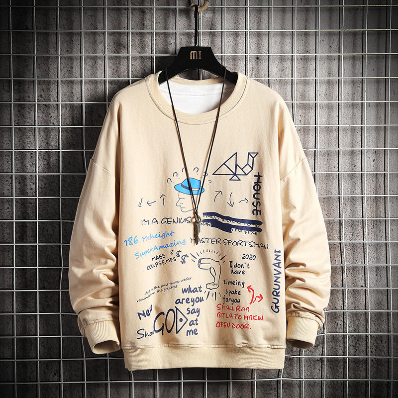 

Crewneck Sweatshirt Men 2020 Graffiti Hip Hop Harajuku Japanese Streetwear Khaki Hoodie Men Sweatshirt Male Hoodies, Grey sweatshirt men
