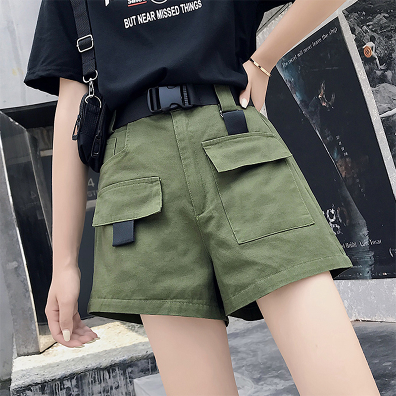 

2021 New Women Will See Cargo Belt Ladies Solid Streetwear High Loose Women's Joggers Shorts Lower Pocket 18PK, Khaki.