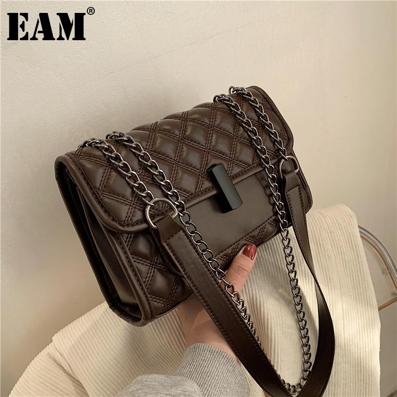 

[EAM] Women New Luxury High Quality PU Leather Flap Argyle Personality All-match Crossbody Shoulder Bag Fashion 2021 18A1356, Black