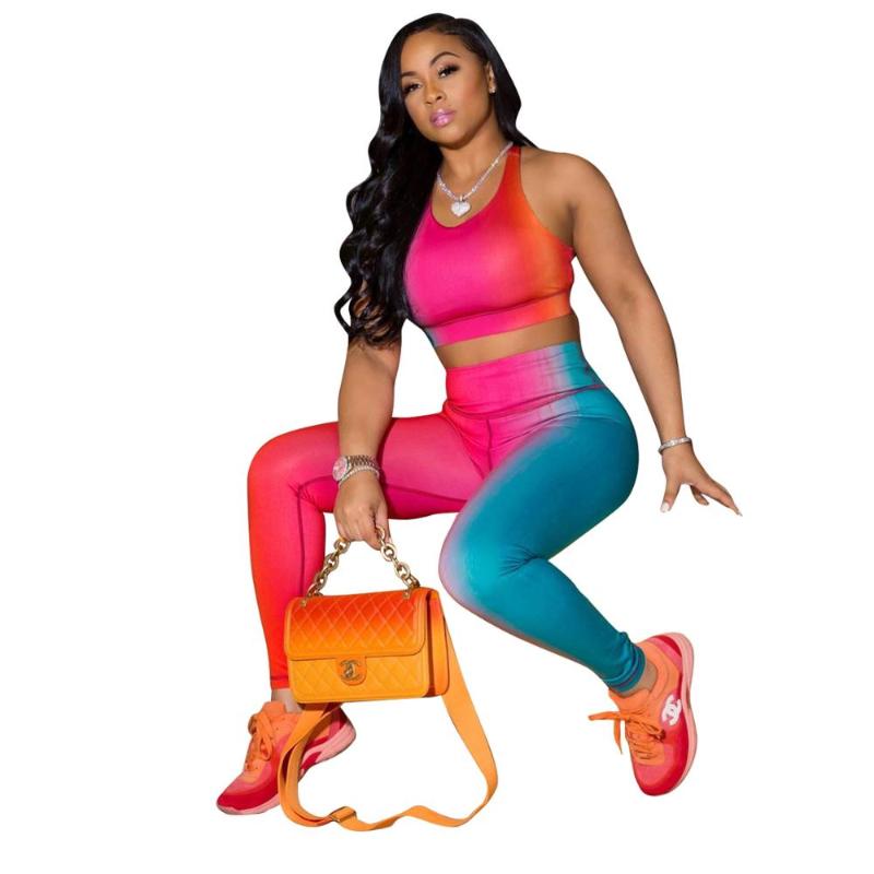 

Seamless Chaning Color Yoga Set Gym Fitness Tracksut Tank Crop Top And High Wasit Leggings Set Push Up Workout Two Piece, Red yoga set