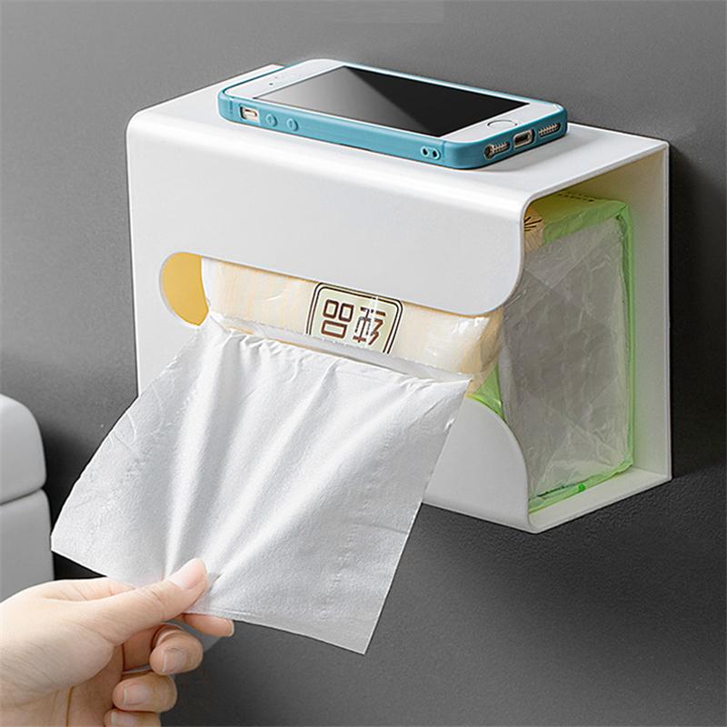

Wall Mounted Adhesive Tissue Box Napkin Holder Desktop Tray Bathroom Paper Towel Storage Box Kitchen Napkin Container Organizer
