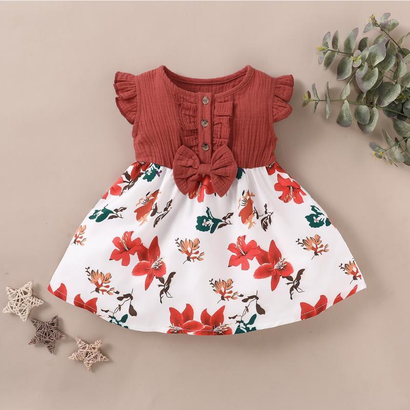 

Baby / Toddler Floral Print Splice Dress1, Red