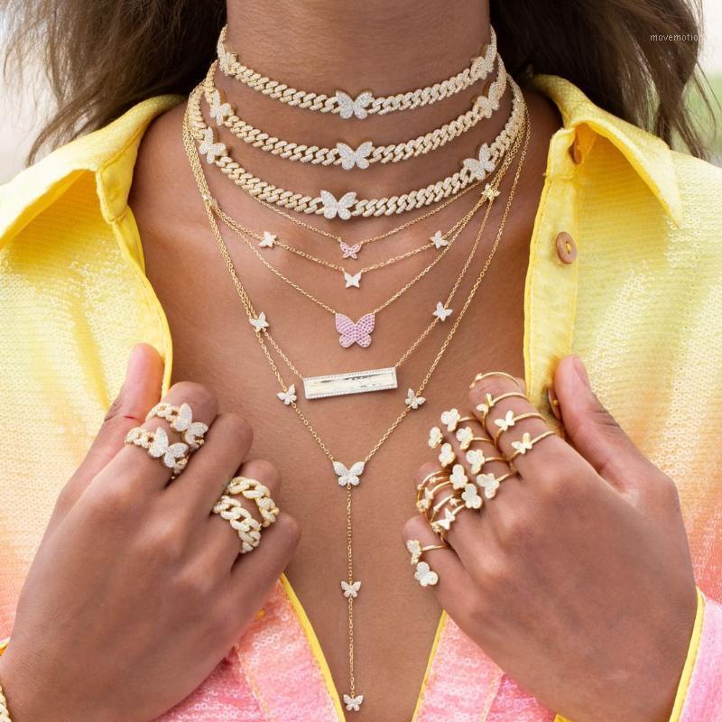

Multi butterfly charm choker necklace with cz paved cuban chain hip hop necklace wholesale women statement for wedding1