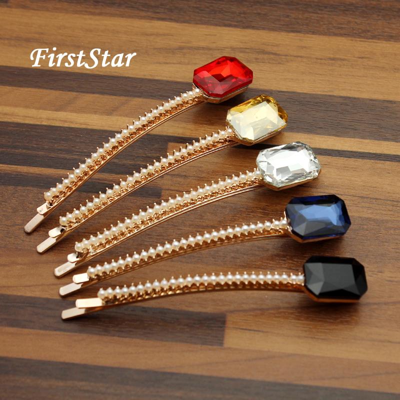 

Hair Clips & Barrettes 1 Pair FirstStar Wholesale Korea Fashion Women Ornament Pearl Clip Square Red Rhinestone Crystal Barrette For Girls