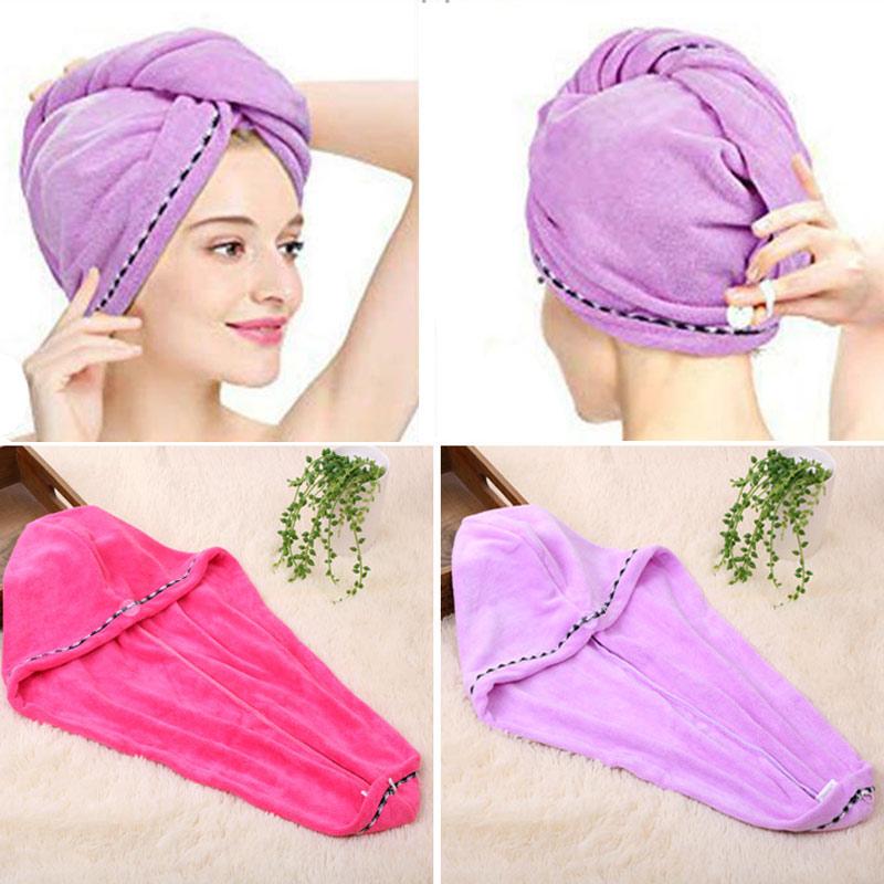 

2Pcs Hair Quick Drying Towel Microfiber Wrapped Shower Bathing Cap with Button @LS