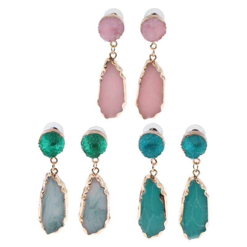 

Resin Bright Druzy Stone Drop Earrings Irregular Faux Quartz Crystal Jewelry