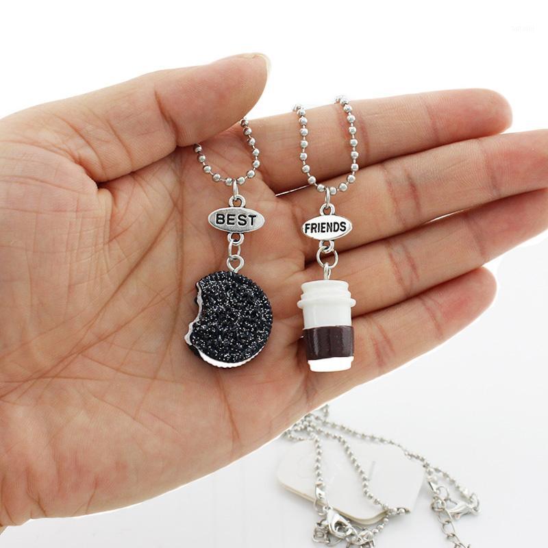 

BEST FRIENDS Cookie And Coffee Pendant Necklace With Bead Chain 2pcs/set Kawaii Friendship Miniature Besties Jewelry1