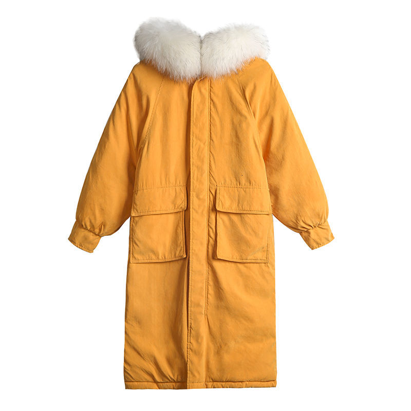 

2021 New Winter Jacket Women Fur Collar Hooded Parkas Women's Jackets Outerwear Parka Long Coat Ww8o, Yellow