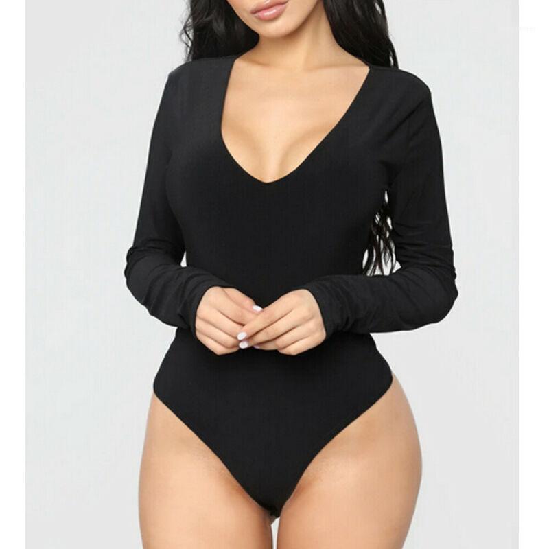 

Women Ladies Sexy Long Sleeve Bodysuit Stretch Leotard Tops Jumpsuit Romper USA Women' Jumpsuits & Rompers, Black